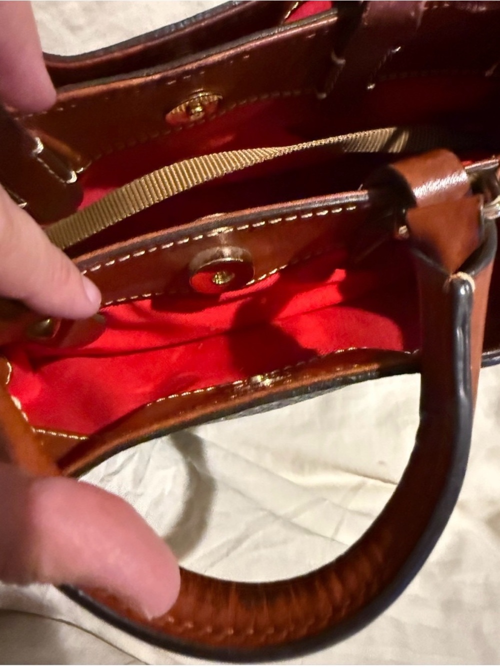 Dooney & Bourke Black Pebble Leather Satchel Handbag Brown Trim - Picture 7 of 13